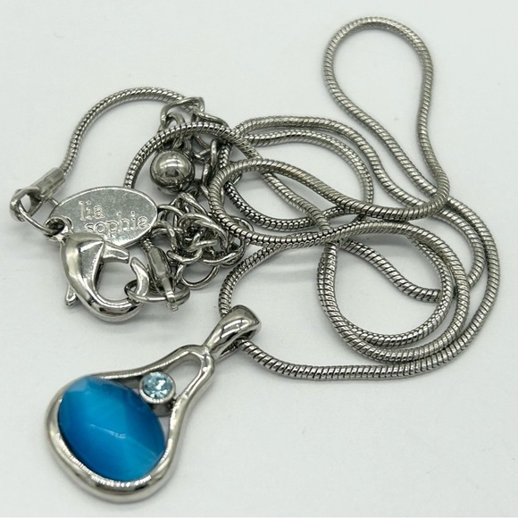 Lia Sophia Blue Jeweled Pendant Necklace - Picture 1 of 3